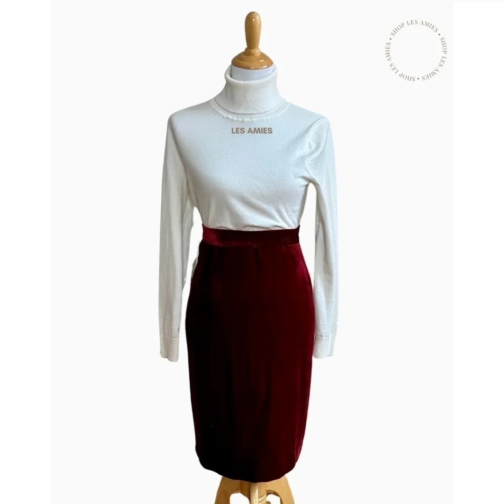 Vintage NWT Elisabeth Silk Velvet Crimson Red Velour Pencil High Waist Skirt 18P